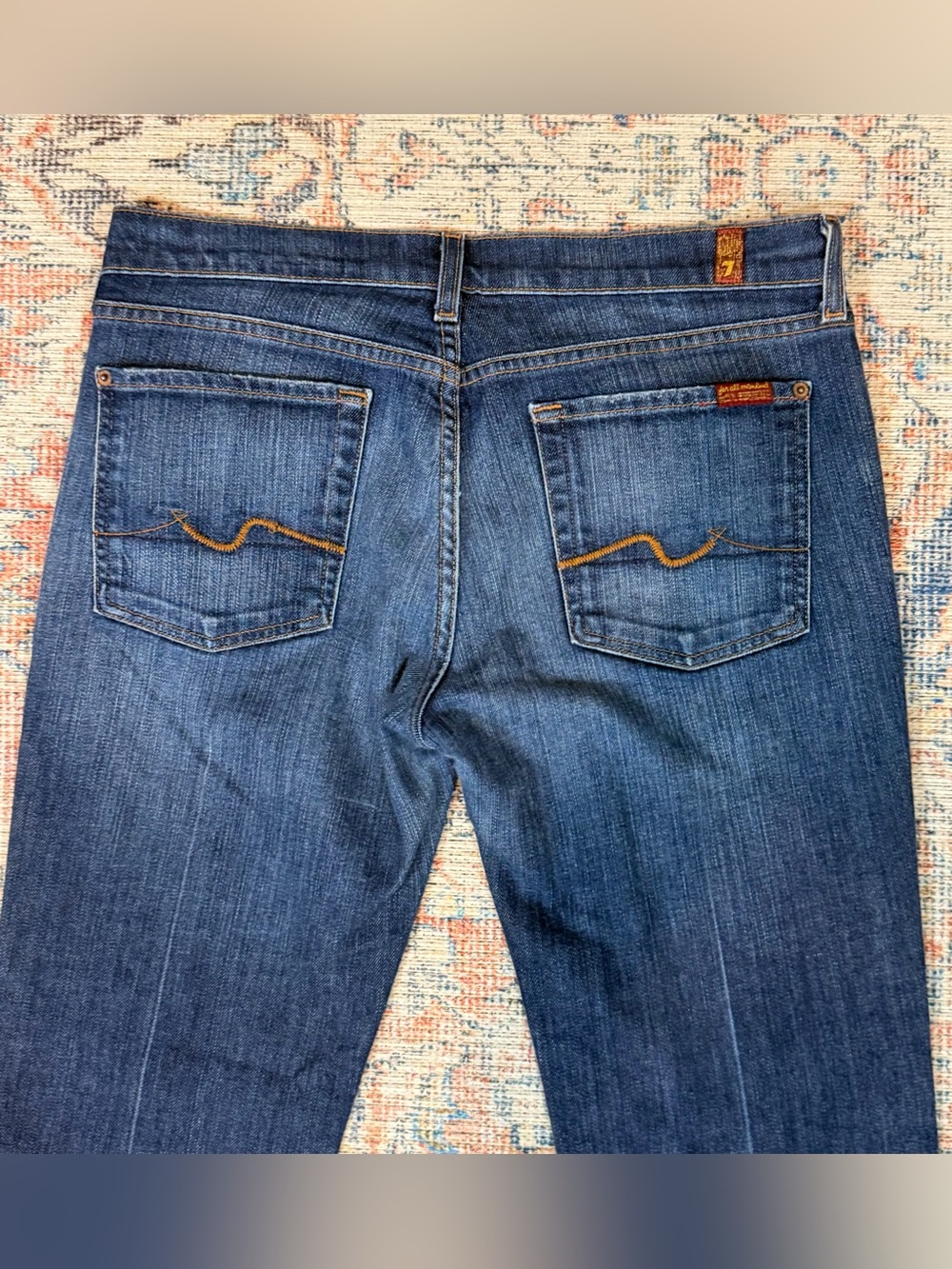 7 For All Mankind Jeans 32 Y2K Bootcut Flare Made USA Dark Wash Stretch - Picture 7 of 13